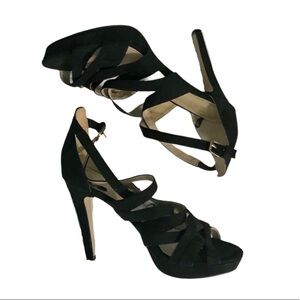 H&M black platform strappy cross cross sandals 7